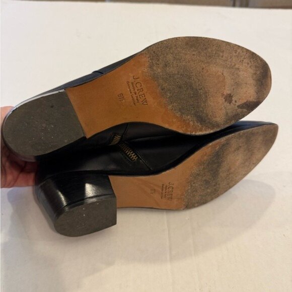 J Crew Womens Size 9.5 Bootie Heeled Italian Leather Black Side Zip With Buckle - Picture 11 of 11